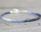 Ombre Blue Sapphire and Sterling Silver Stacking Bracelet. Ombre. Light and Dark Blue Hues