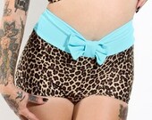 FRISKY Leopard and Mint Retro Bikini Bottom With Bow Sizes S, M, L, XL
