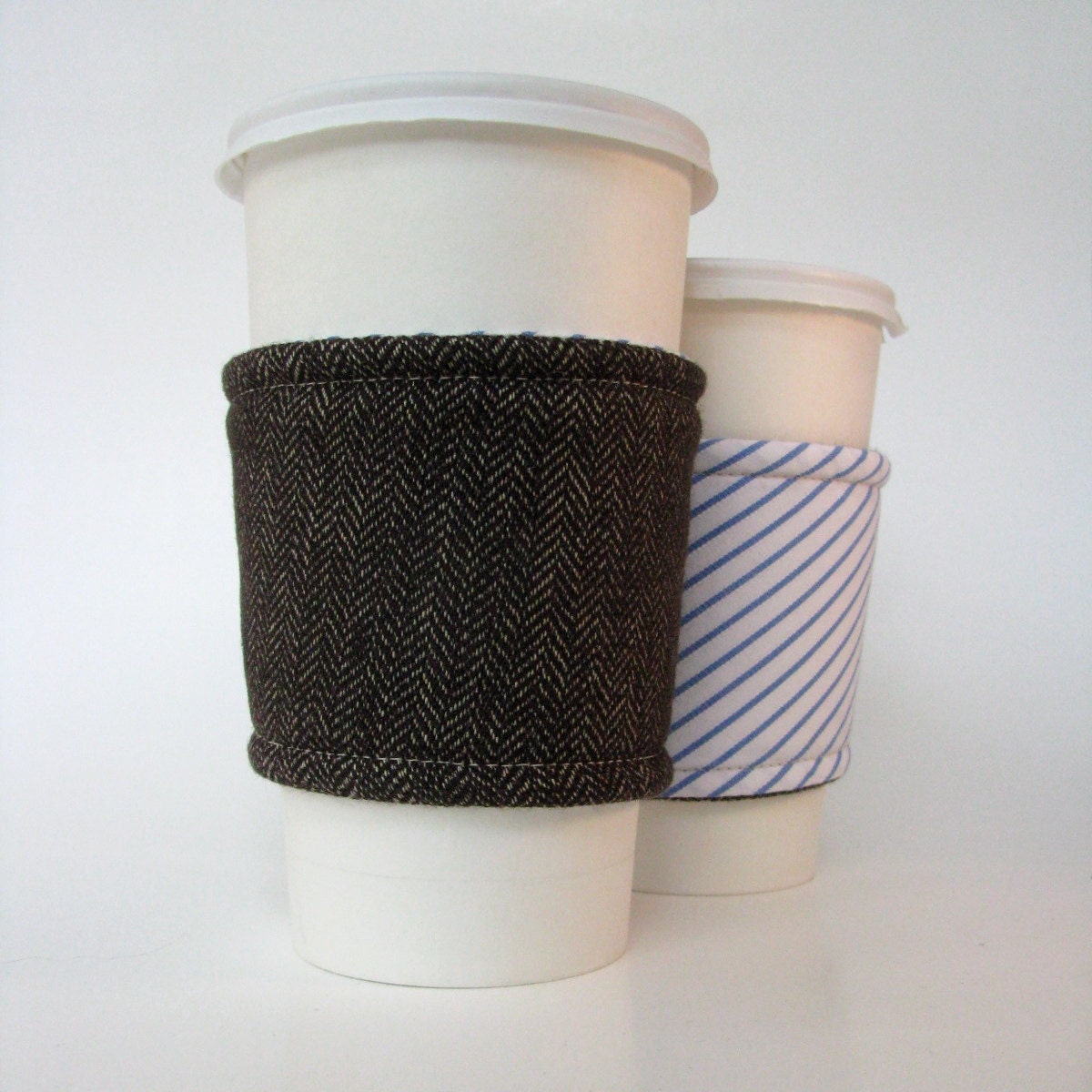 Professor Cozy - Brown herringbone wool with blue and white stripes