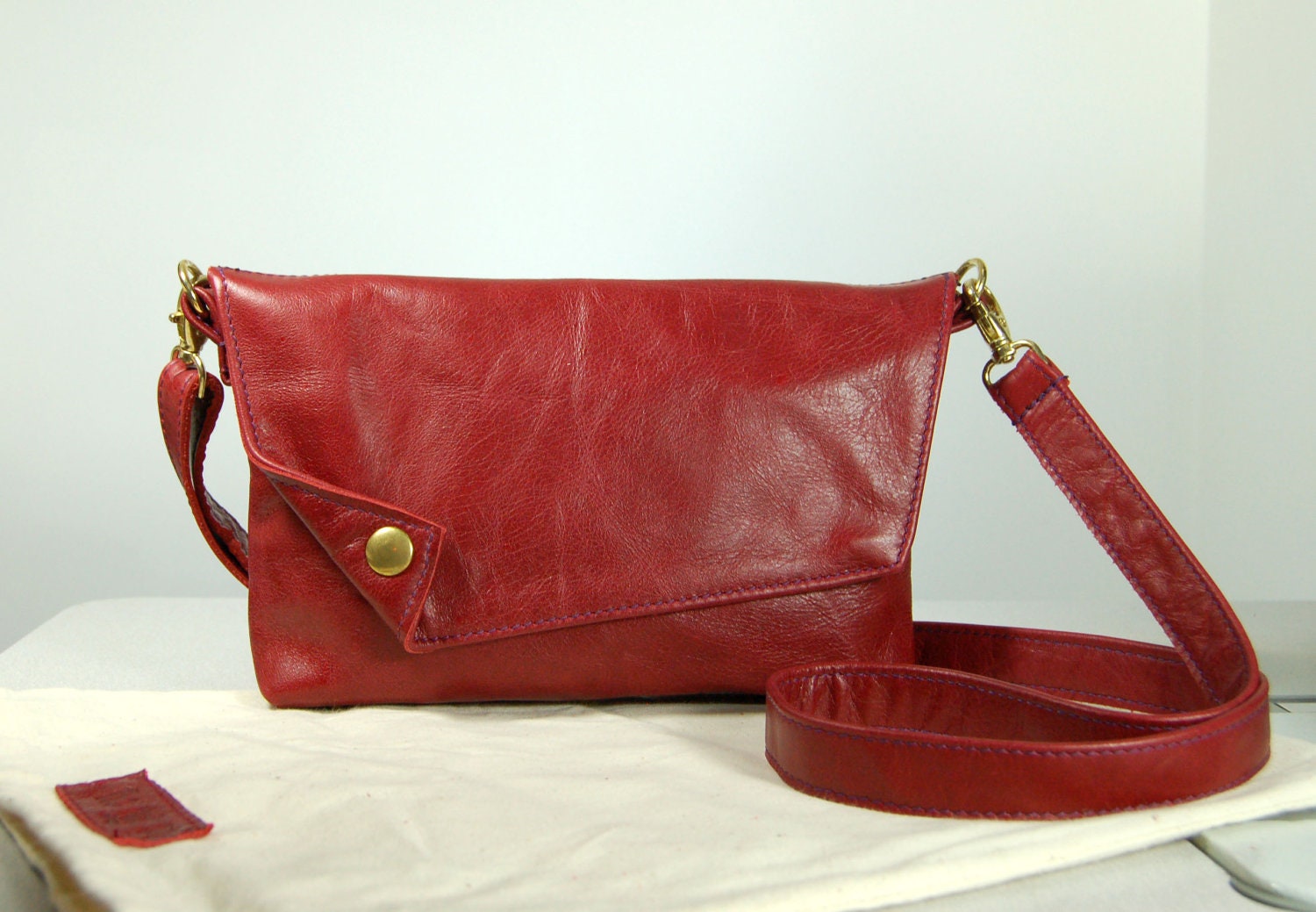 Aurelie, Red leather shoulder / clutch bag, handmade.