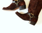vintage MOTORCYCLE boot /  1960s suede leather BIKER boots
