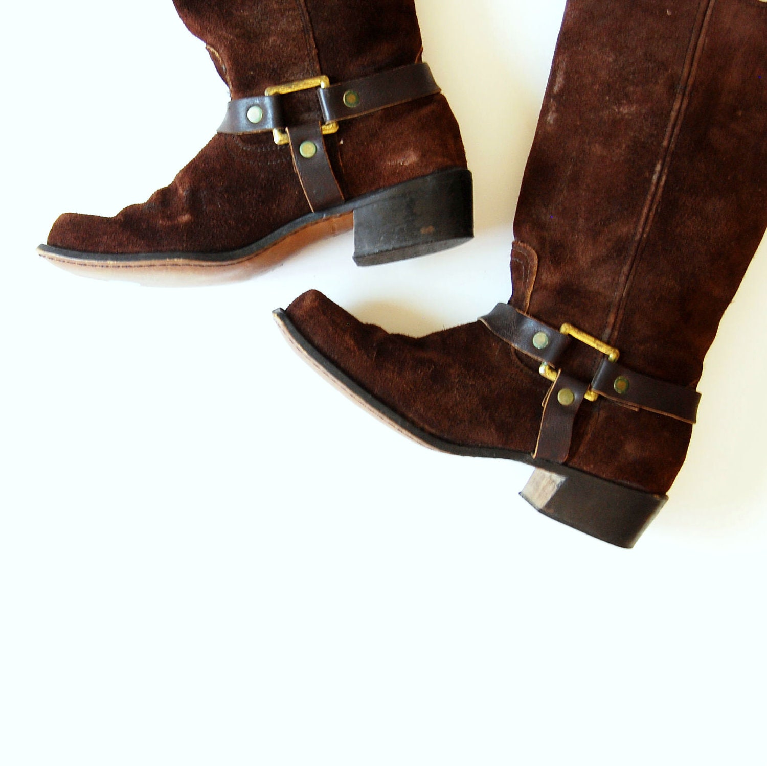 vintage MOTORCYCLE boot /  1960s suede leather BIKER boots
