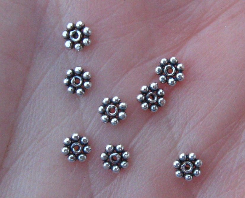 20 Bali Sterling Silver Daisy Spacers - 3.3mm Oxidized -  LOW SHIPPING