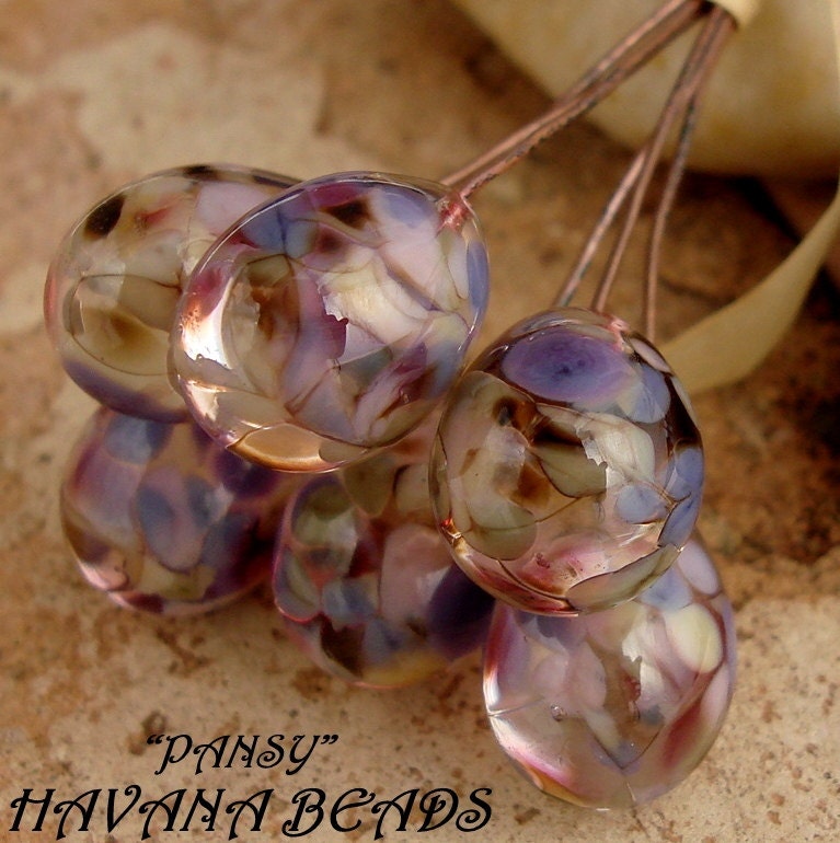 PANSY Transparent Drop Head Pins - Set of 6 Handmade Lampwork Head Pins