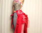 Tattered Bustle Skirt, Vampire Red long drippy Hip Belt Gypsy wrap Tribal Belly Dance Pirate Fantasy Fairy Carnival Performer