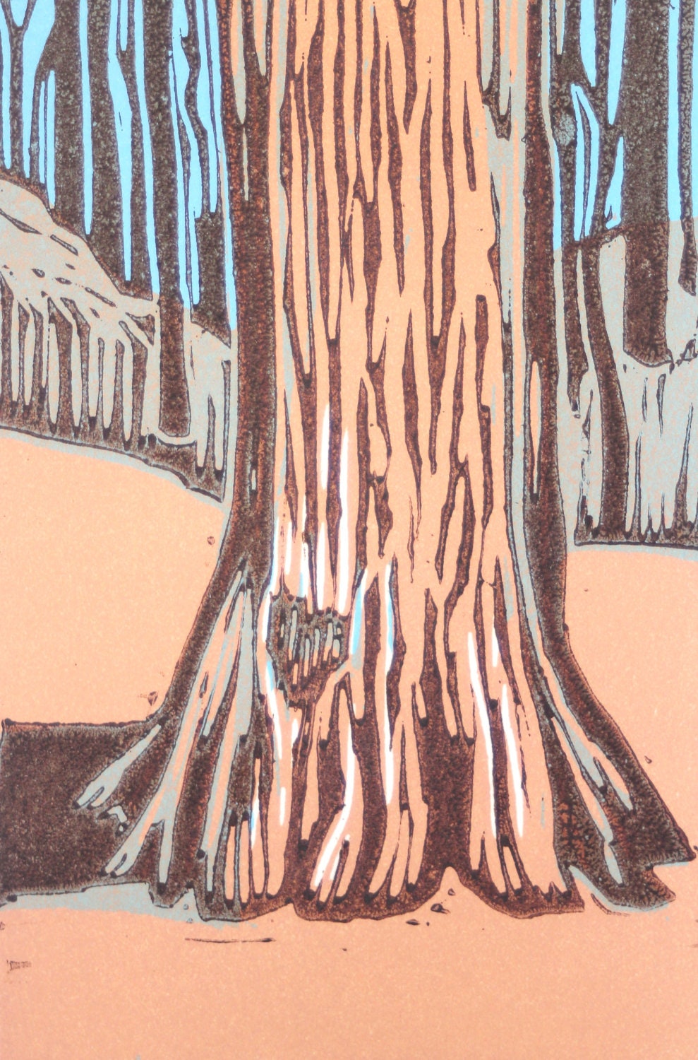 MATTED, Tree Love, Tree, Heart, Woods, Forest, Brown and Blue, Nature Art
