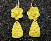 Bright Yellow Carved Look Floral Drop Earrings