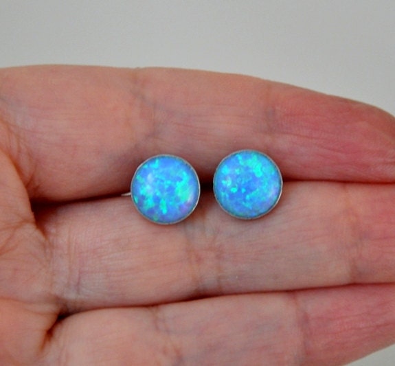 Opal Earrings, Sterling Silver Stud  Earrings, Australian Opal, Blue Earrings, Opal Jewelry, 925 Silver