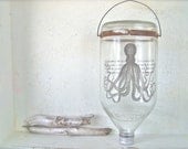 Octopus Print // Beach House Home Decor // Apothecary Bottle // Coastal Wall Hanging //  Shabby Beach Cottage