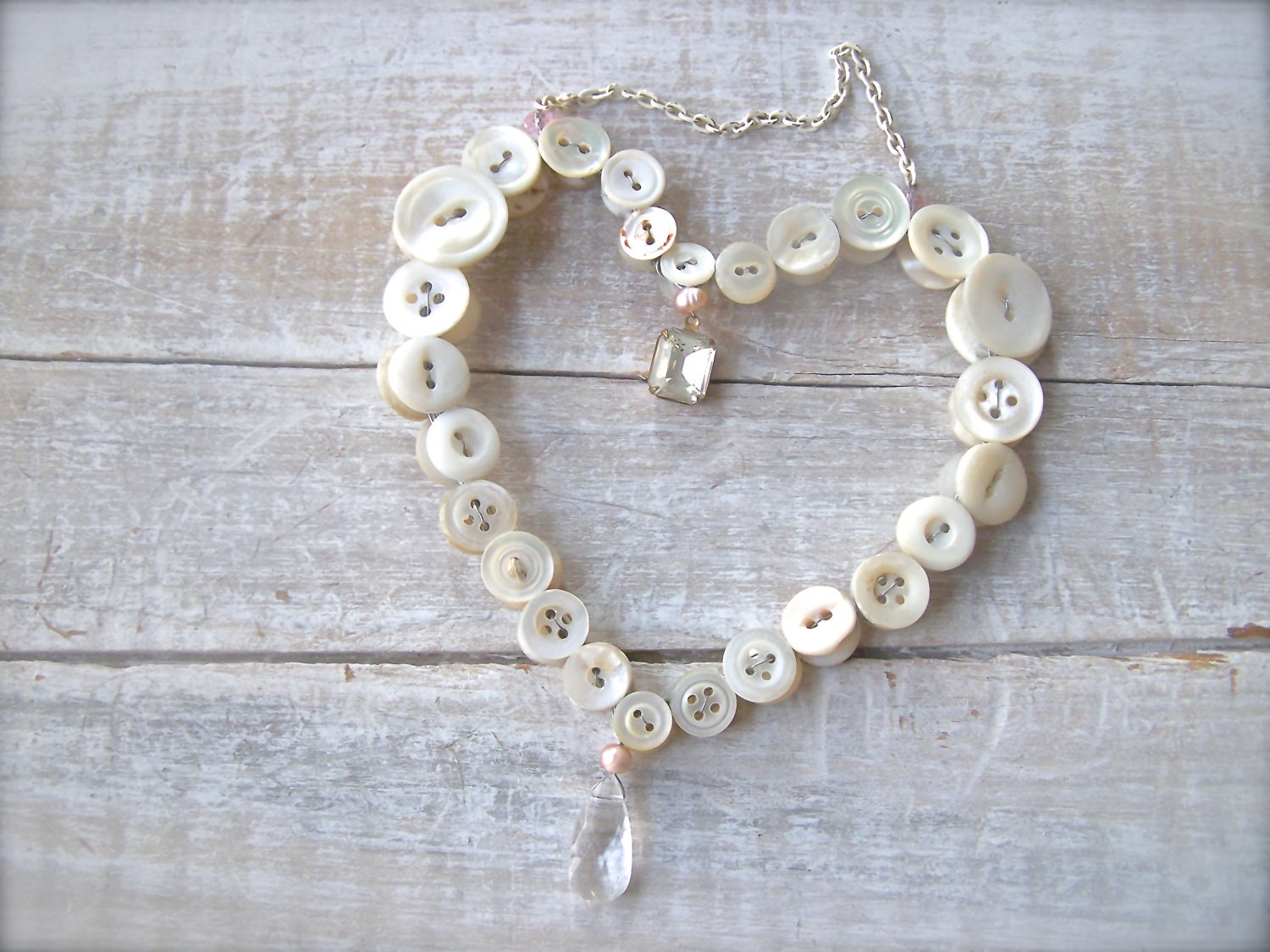 Shabby Chic HEART Ornament // Christmas Hanging Heart Ornament // Button Ornament // Cottage Wall Decor Vintage