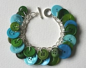Button Charm Bracelet Emerald Green and Aqua Blue