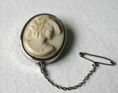 Vintage Sterling Silver Moulded Plastic Cameo Brooch