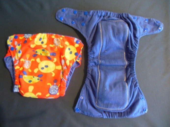 Large Fitted Cloth Diaper - Red Sea Turtle Side Snapping 14 - 40lbs 3 4 5 6 nappy