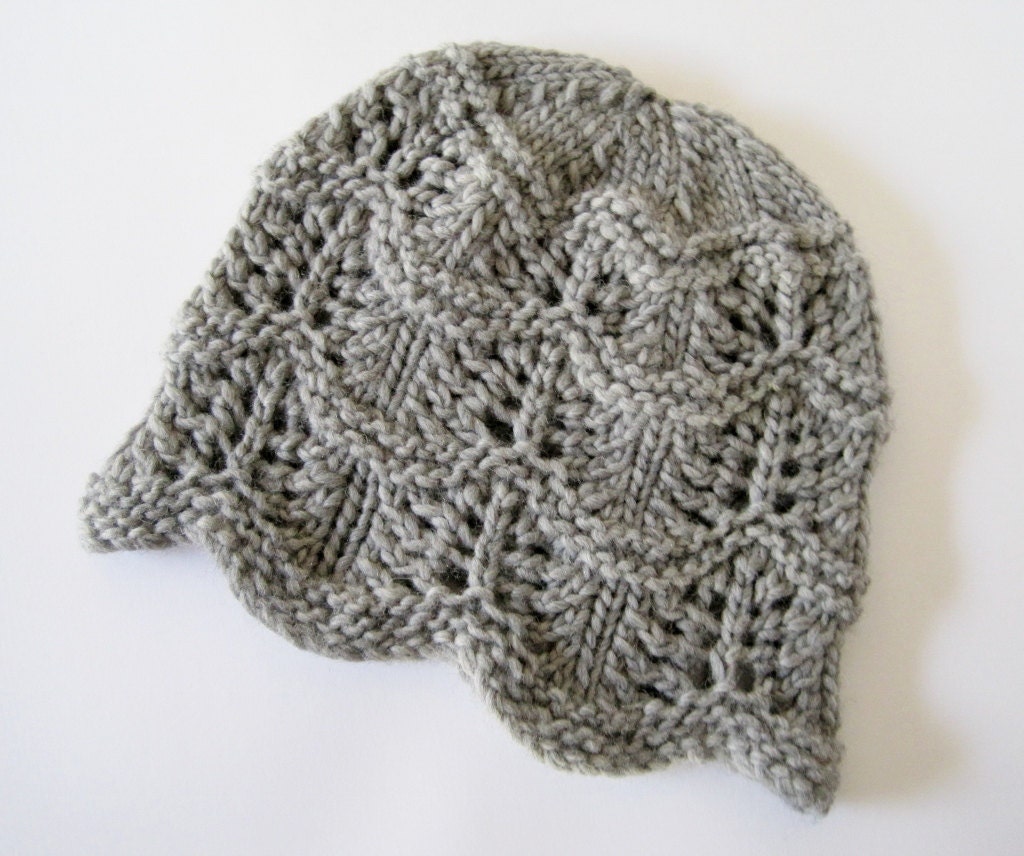 Knitted Hat - Women's Winter Accessories - Hand Knit Wool Cloche Cap - Chunky Lace Knit Beanie in Heather Grey Wool