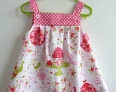 Last one, Jumper Dress, Strawberry Pink Tea Party, Size 6 months, ready to ship