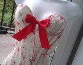 sexy PROMocalypse costume ZOMBIE BRIDE marilyn corpse wedding halloween bustier blood splatter white corset low back 30 - 34 inch bust