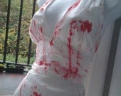 PROMocalypse zombie bride dress costume BLOOD splattered corpse white long marilyn wedding halter wiggle dress US 8 - 10
