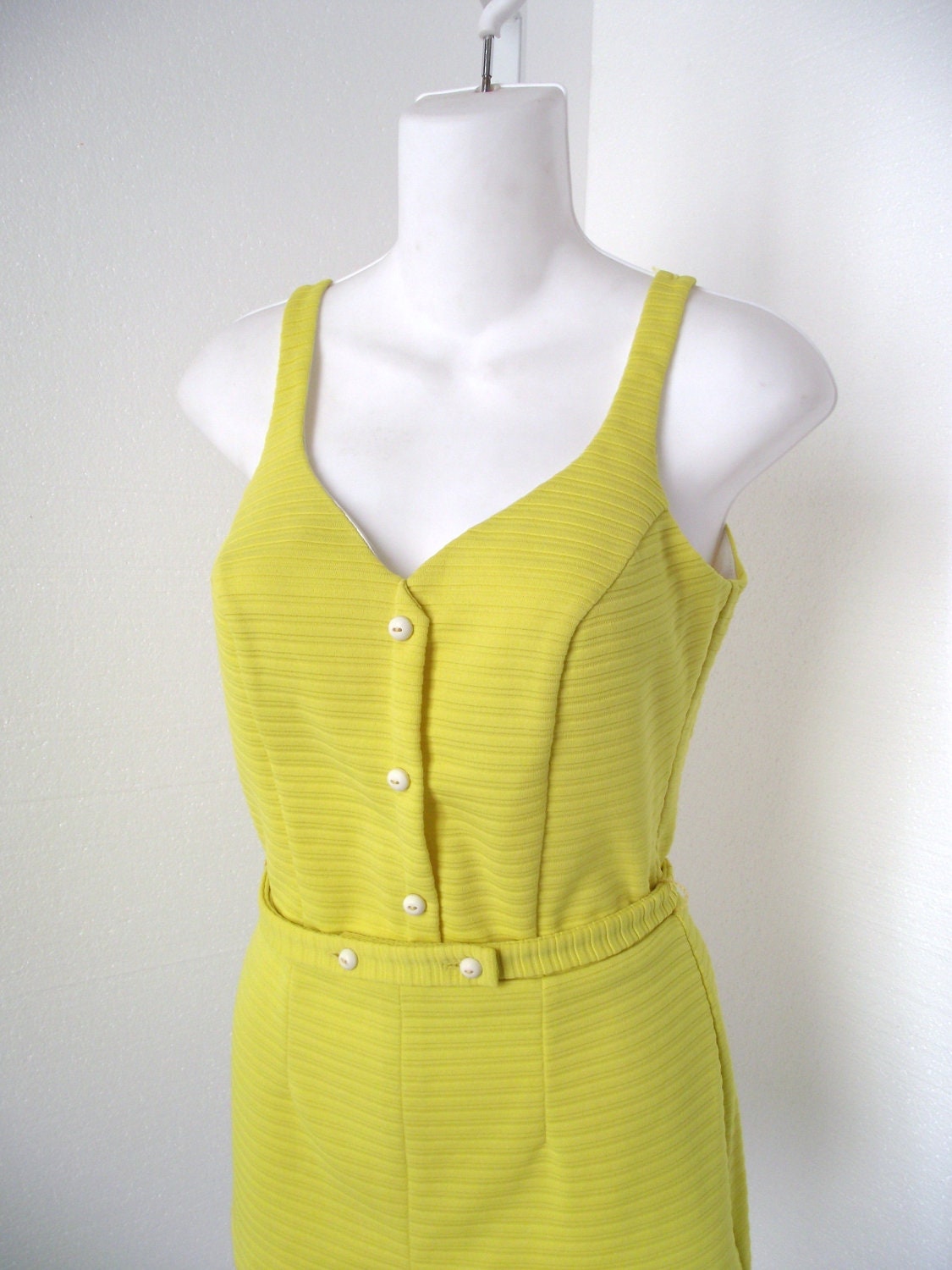 Cyber monday Sale 1960s Yellow Swimsuit Beach Wear Molded Cups Attached Belted Waist by Elizabeth Stewart