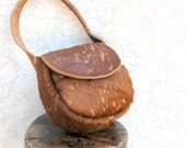 Saddle Bag Purse in Copper Brown Acid Washed Hair On Cowhide Leather by Stacy Leigh Ready to Ship