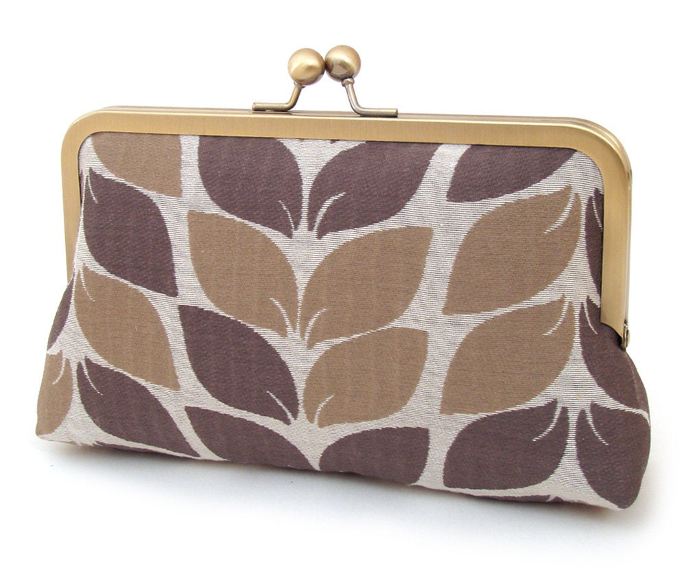 Leaf clutch : Luxury mauve and butterscotch purse / party / bridesmaid gift