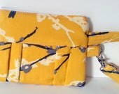 pleated zipper pouch - wristlet -- Joel Dewberry Fabric Yellow Sparrows