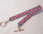 Grey and Bubblegum Pink Delica Peyote Stitch Beadwork Bracelet