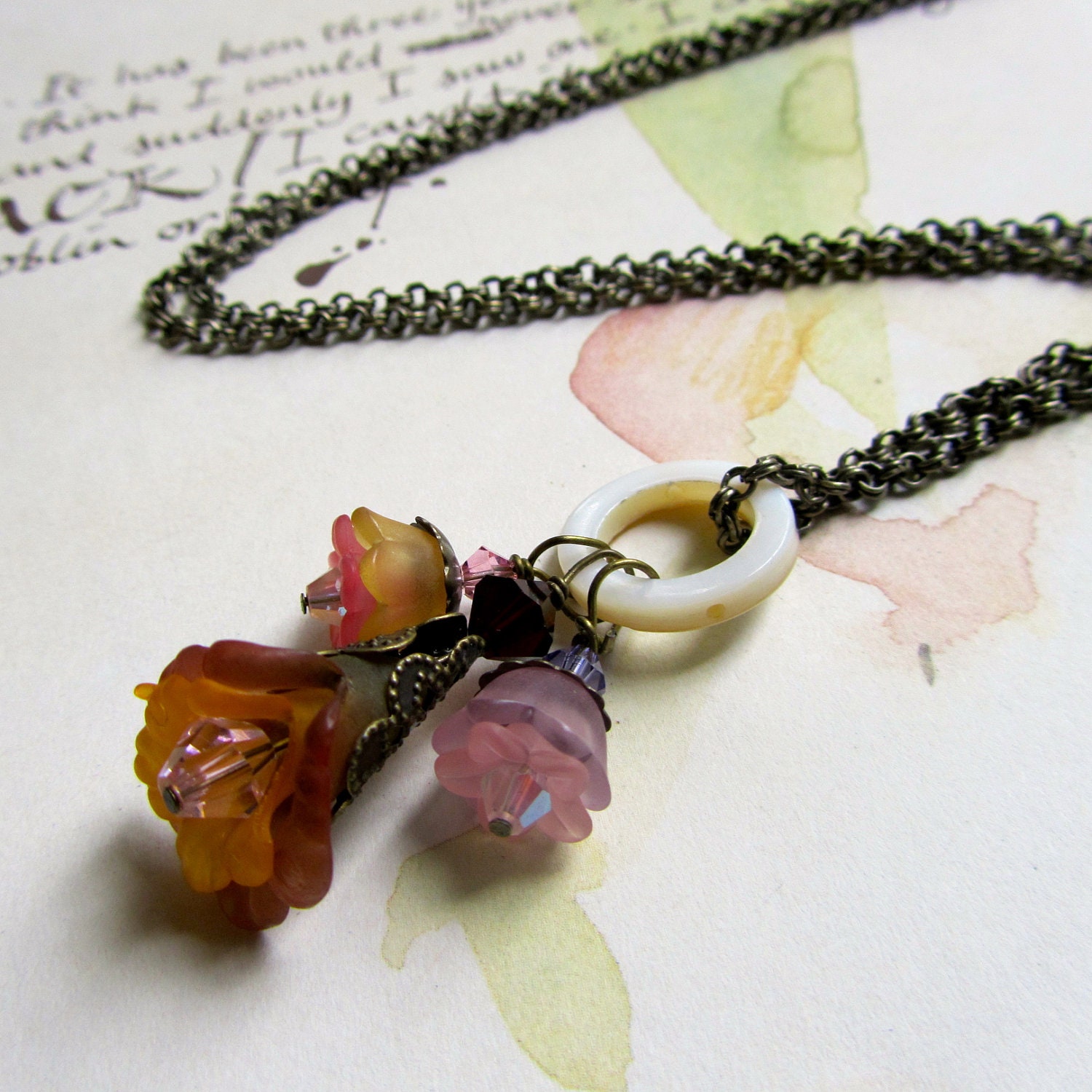 Charm Necklace, Victorian Jewelry, Pastel Flowers
