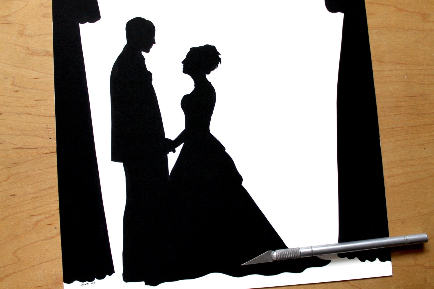 Custom Couple Silhouette Portrait Papercutting, handcut profiles