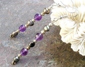 Amethyst, Pearl, Sterling Silver Drop Earrings- Purple Stone/Pearl Drop Earrings For Women