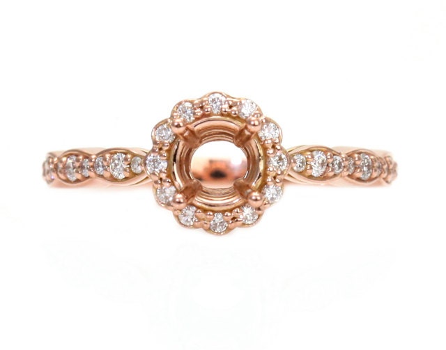 14K Diamond Semi Mount Engagement Ring Diamond Halo 14K 18K White Yellow Rose Gold Platinum Palladium Bridal Jewelry