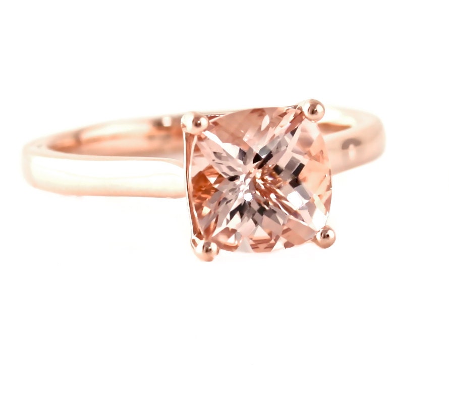 Cushion Morganite Ring 14K Rose Gold Morganite Engagement Ring Solitaire 14K White Yellow Rose Gold