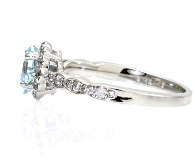 14K Asscher Aquamarine Diamond Engagement Ring Aquamarine Ring Custom Bridal Jewelry