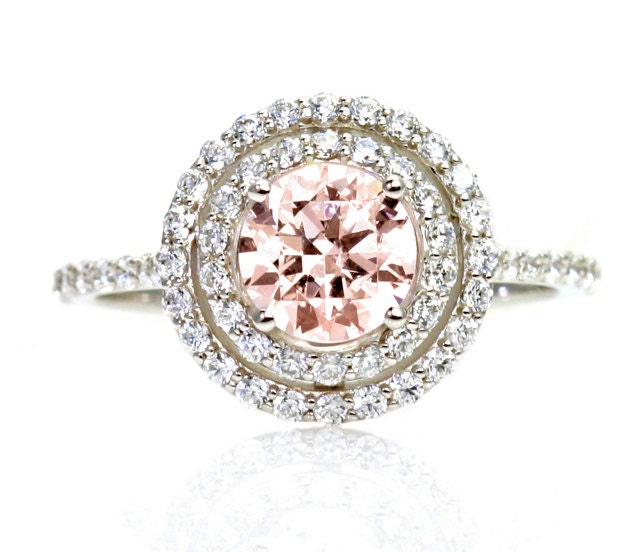 Double Halo Morganite Engagement Ring Diamond Halo 14K Morganite Ring Conflict Free Diamond Alternative Custom Bridal Jewelry
