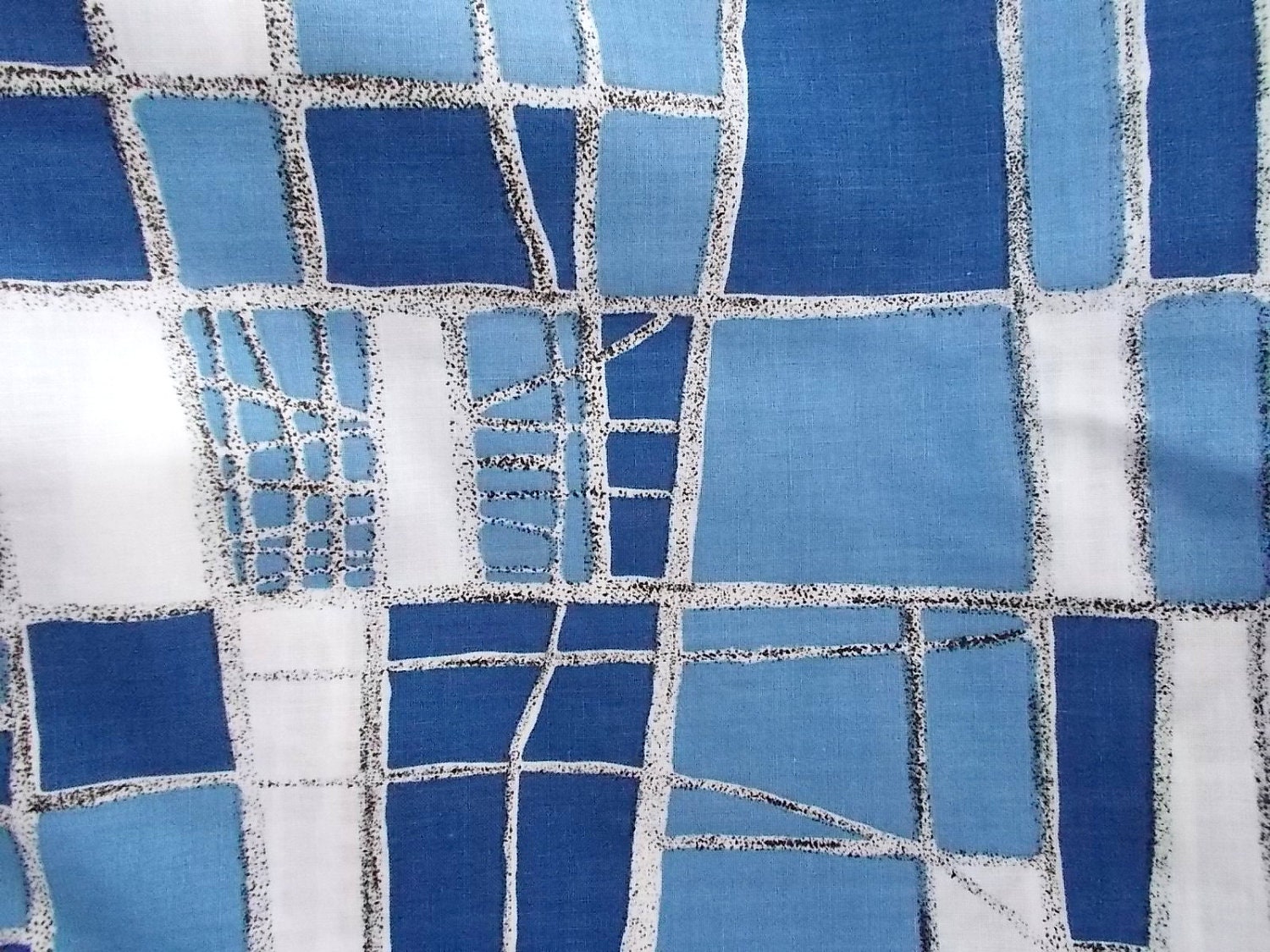 Novelty Fabric Vintage 50s Cotton Print Blue Mosaic Sweet blue and white Abstract Mosaic Modules
