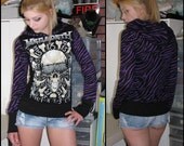SALE Megadeth Hoodie with Purple and Black Zebra Fabric Punk Rock and Girly Spikyjoo