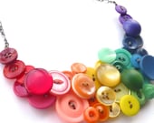 Huge Button Bib Statement Necklace - Bold Bright Colorful Rainbow