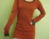 tunic top/extra long sleeves w/ thumb holes Rust Orange/Cement Grey