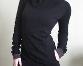 hooded tunic dress with pockets Black/Cement grey cuffs