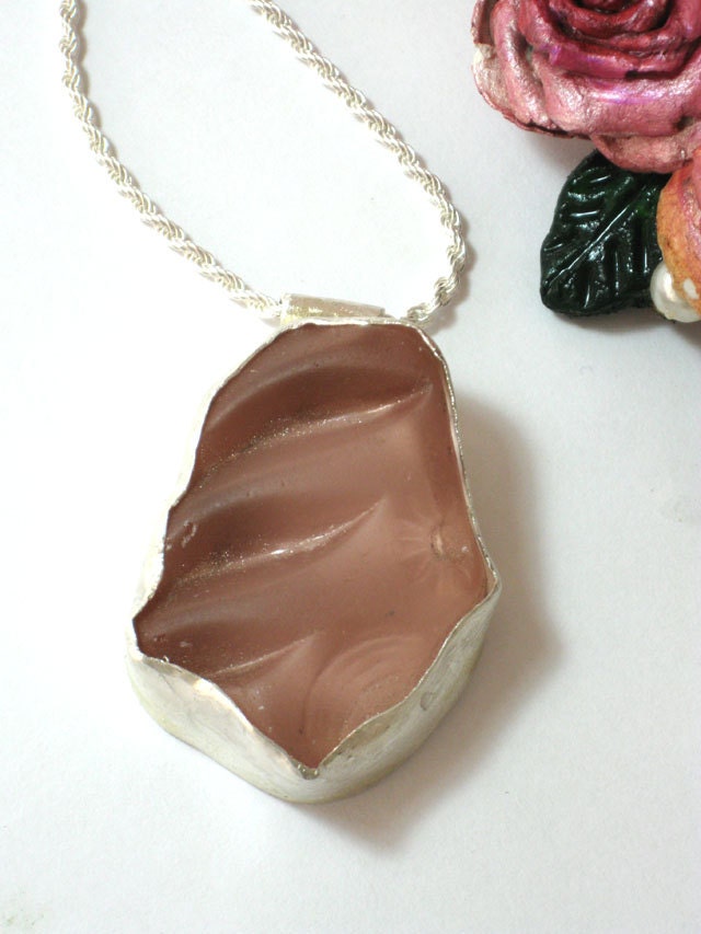 Pink Seaglass and Silver Neklace, unique pink beach glass pendant and sterling necklace