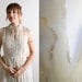 1950s Rhinestone Dress Vintage Ivory White with Pink Floral Design - Small Wedding Reception Dress