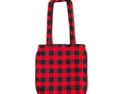SALE Large Tote Bag Red and Black Check