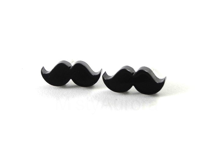 Mustache Stud Earrings - Black Moustache Earring Posts - Movember - Mustache Party
