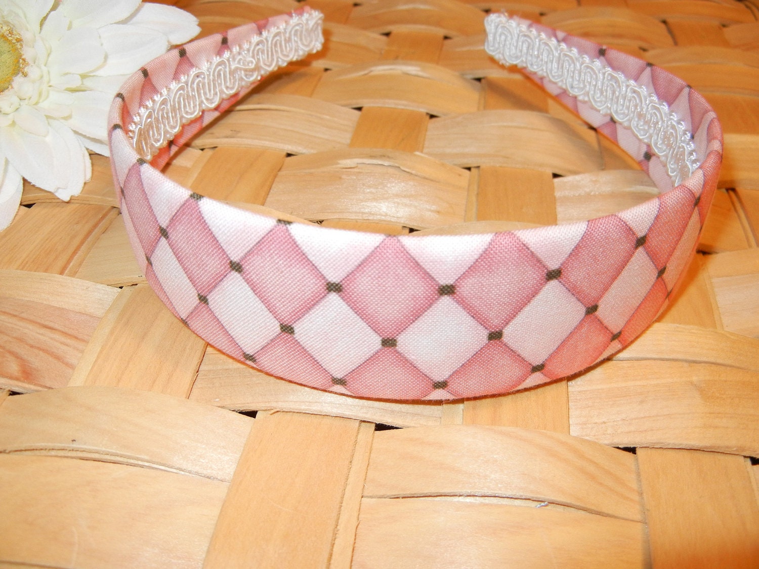 Fabric Headband with Pink Harlequin