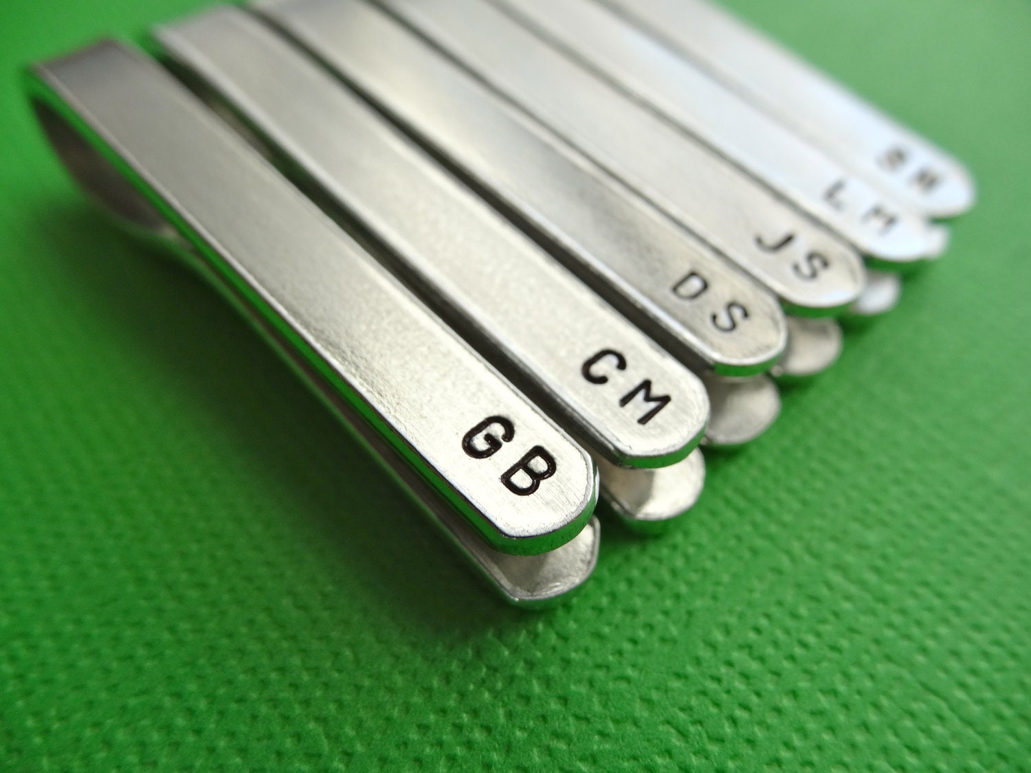 Set of 6 Personalized Tie Bars - Initials - Custom stamped tie clips