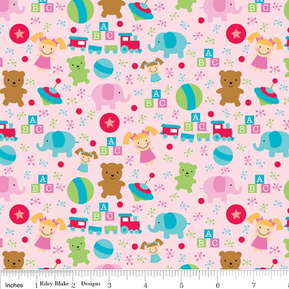 SALE Santa's Workshop Christmas quilt fabric by Doodlebug Designs for Riley Blake, Toys in Pink-1 Yard or by the yard