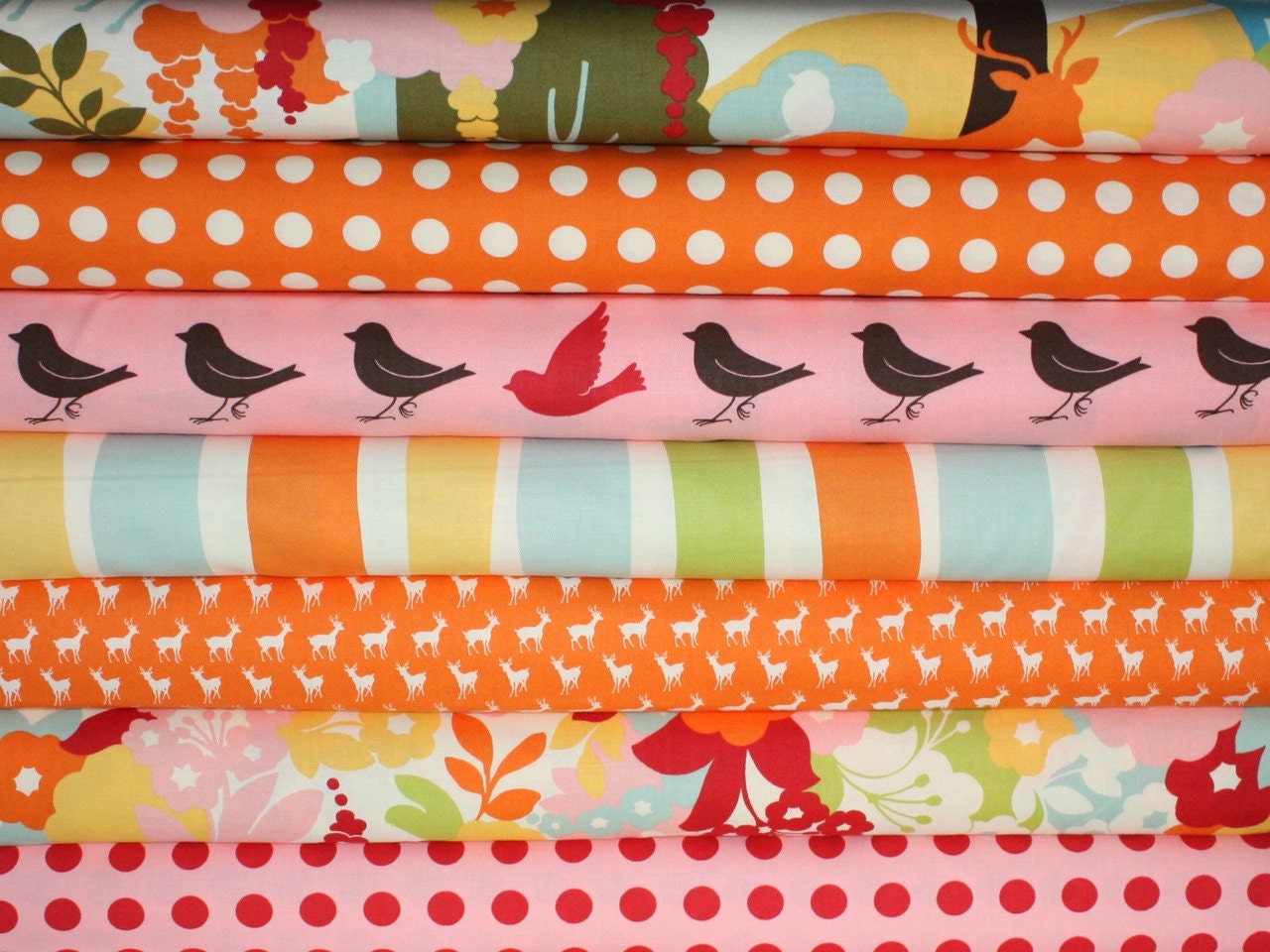 Oh Deer Japanese fabric bundle by Momo for Moda - Orange Fat Quarter Bundle- 7 total