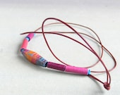 necklace fabric beaded,  slender colorful orange pink blue