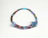 Textile Necklace - teal blue gray -  fiber art choker  -  textile jewelry