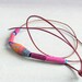 fabric beaded necklace,  slender colorful orange pink blue  fabric jewelry