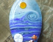 Handmade Focal Bead Ocean Sea Wave Shell Beach Scene Starfish Sand dollar Coast Blue Lampwork sra Nancy Larkin